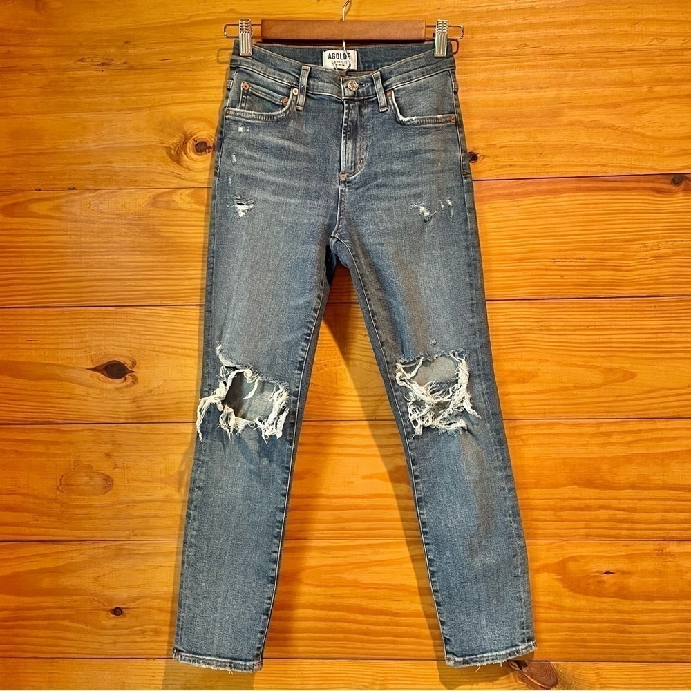 Agolde Sophie High Rise Skinny Crop Jeans in Spite 25 Distressed 25” A018E-843